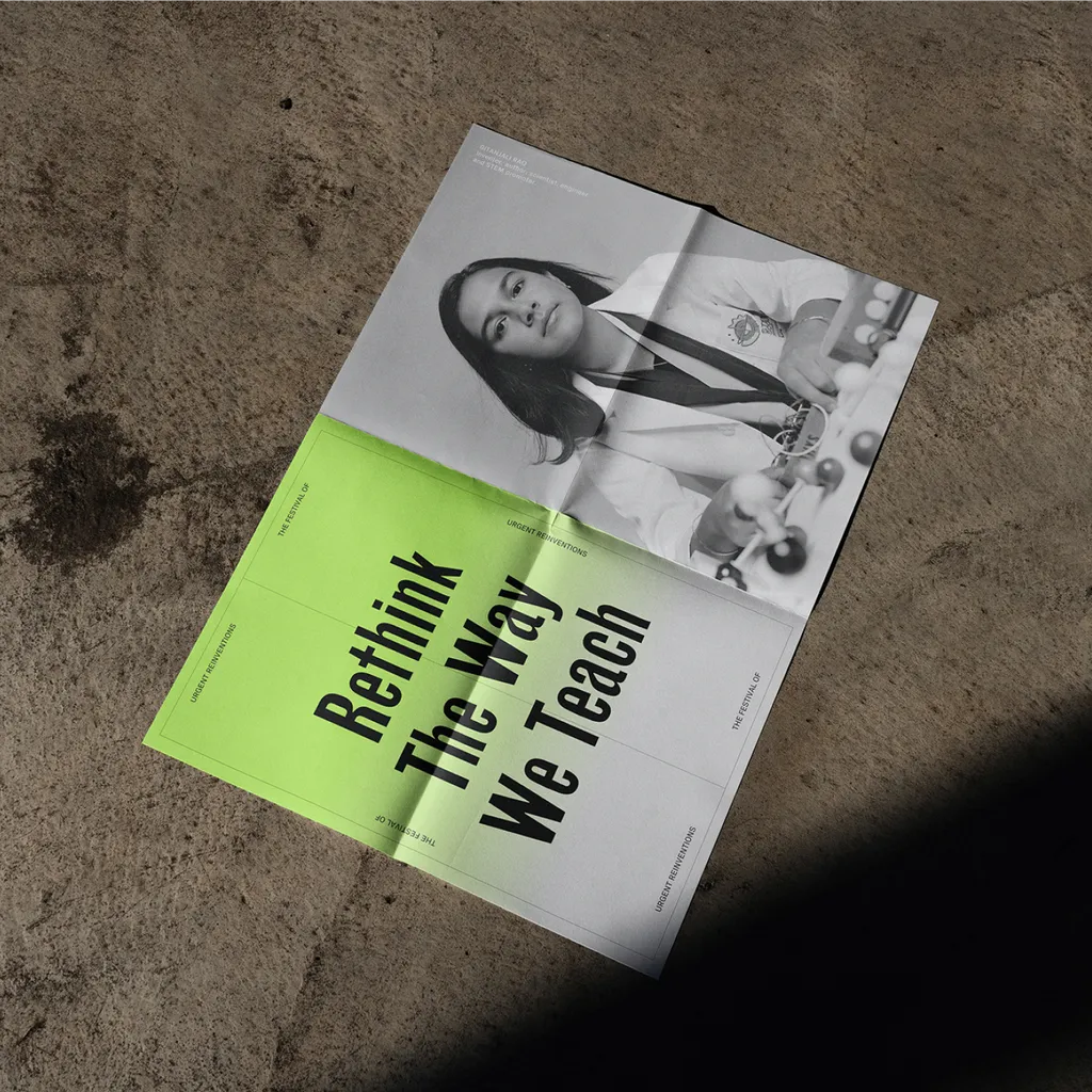 Gitanjali Rao, Rethink The Way We Teach on a newspaper print.